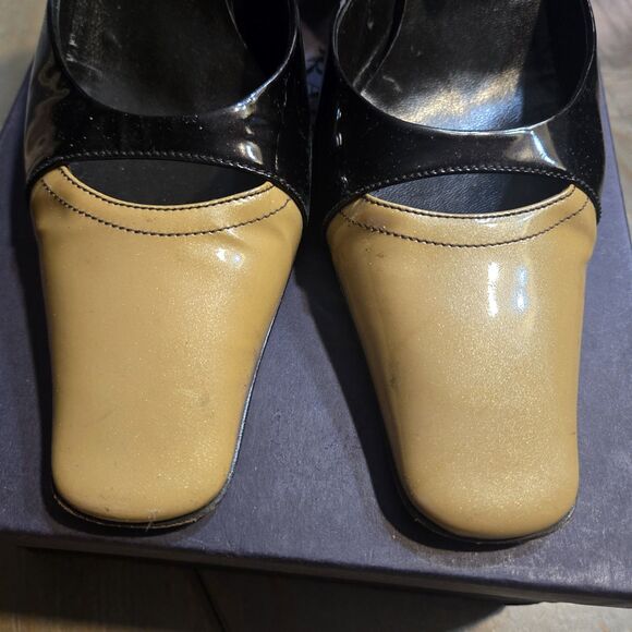 PRADA Sz 40 Brown Tan Patchwork High Heel Shoes Vintage - Picture 3 of 10
